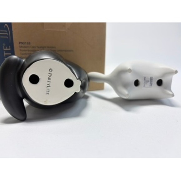 PartyLite Modern Cat Tealight Holders Set of 2 Black White Ceramic w Box - Picture 9 of 14
